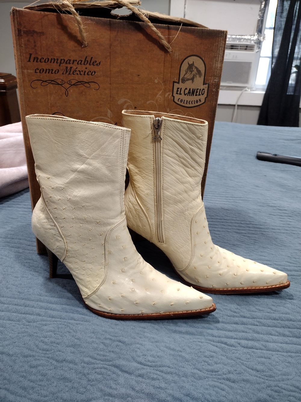 Cream Pointed-Toe Western Ankle Boots